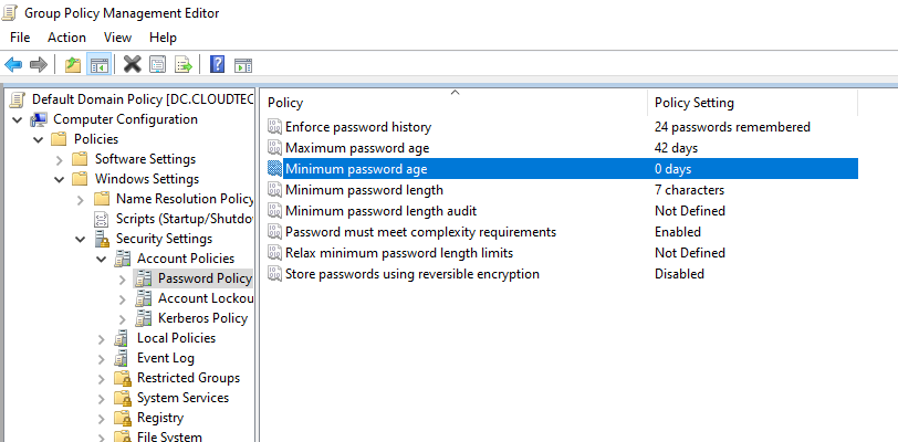 Change minimum password age